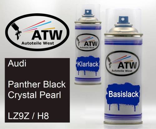 Audi, Panther Black Crystal Pearl, LZ9Z / H8: 400ml Sprühdose + 400ml Klarlack - Set, von ATW Autoteile West.